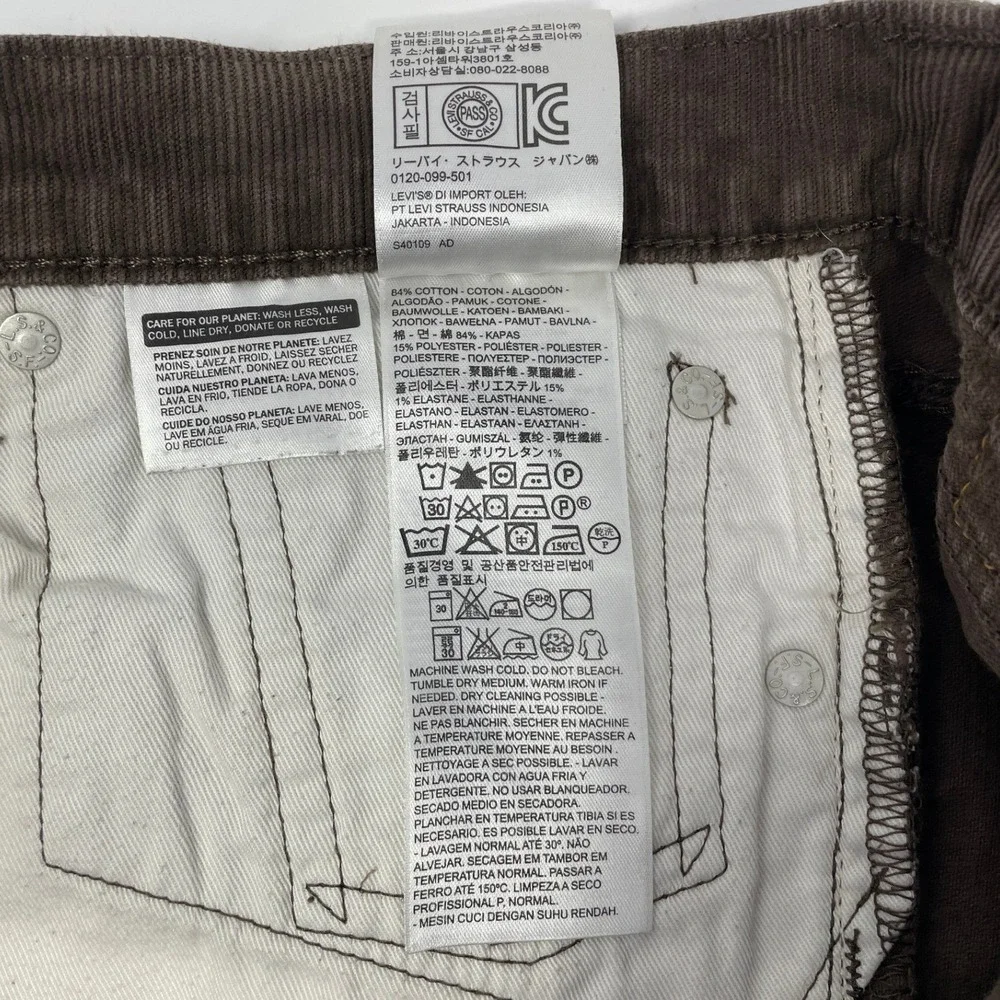 Levi's‎ 511 Men's 32x34 Brown Corduroy Straight Leg Pants Classic Fit